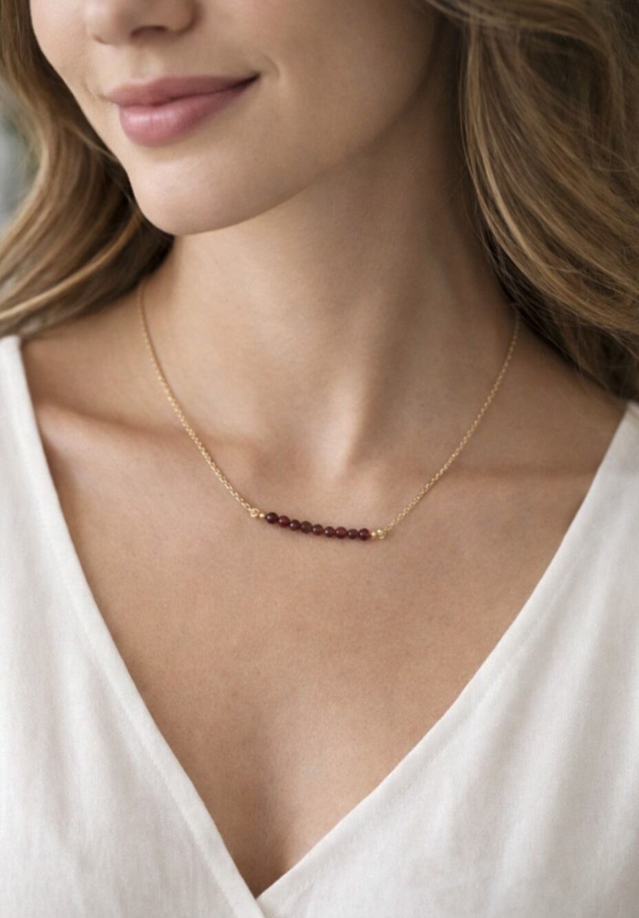 Wishbonne 14K Gold Dipped January Garnet Necklace New